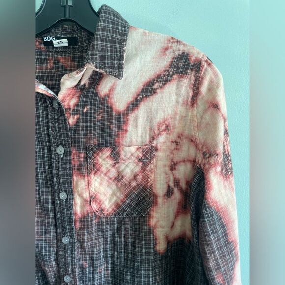 BDG Bleach Burnout Handmade Black and Orange Casual Button Down Shirt Sz XS - Picture 2 of 5
